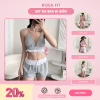 (Có size) Set Áo Bra Đi Biển Viền Bèo Đính Nút Kate Sọc và Quần Short Dây Rút